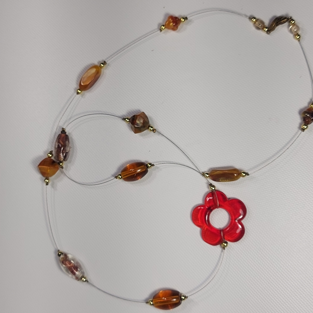 Red Glass Bead Flower Necklace